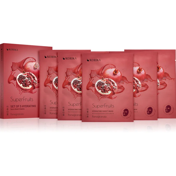  Korika Superfruits Pomegranate - Set Of 5 Hydrating Face Sheet Masks Face Mask Set At A Reduced Price With Moisturising Effect Pomegranate 