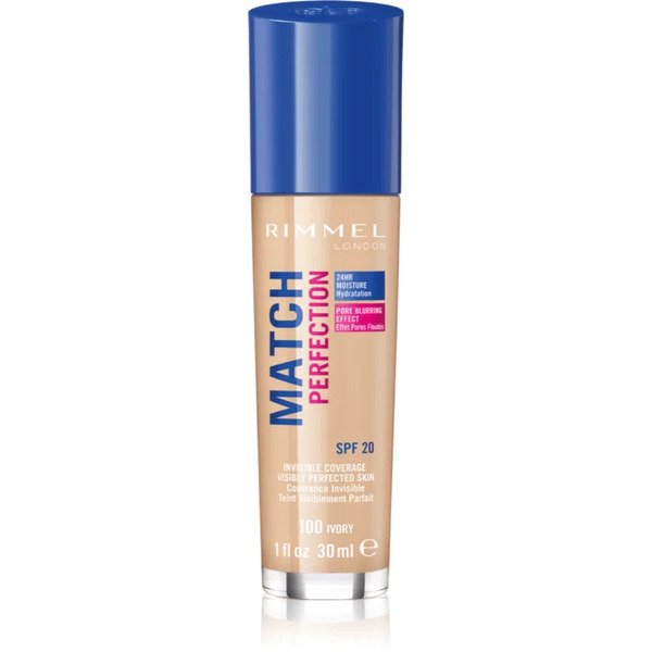  Rimmel Match Perfection Liquid Foundation Spf 20 Shade 100 Ivory 30 Ml 