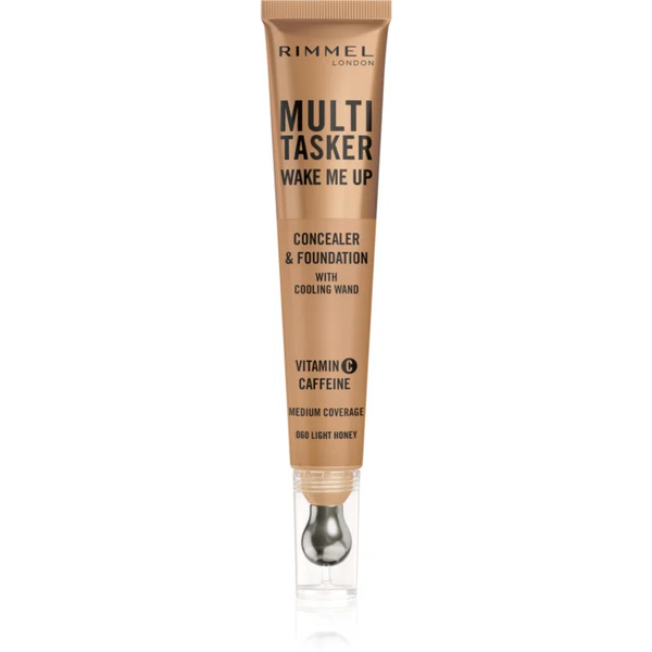 Rimmel Multi-tasker Wake Me Up Foundation And Concealer With A Brightening Effect Shade 60 Light Honey 20 Ml 