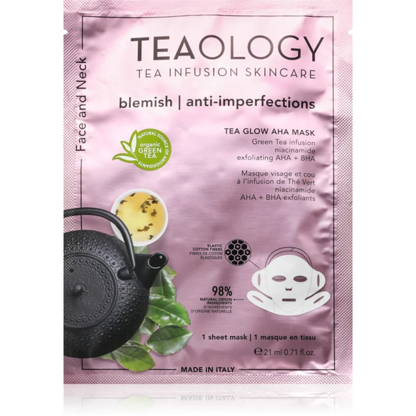  Teaology Tea Glow Blemish Aha Purifying Mask Refreshing And Purifying Sheet Mask For Neck And Décolleté 21 Ml 