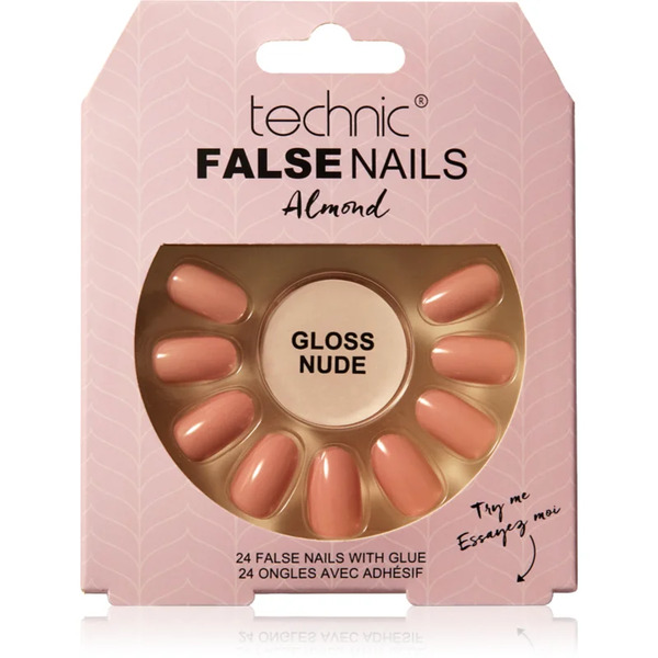  Technic Cosmetics False Nails Almond False Nails Gloss Nude 24 Pc 