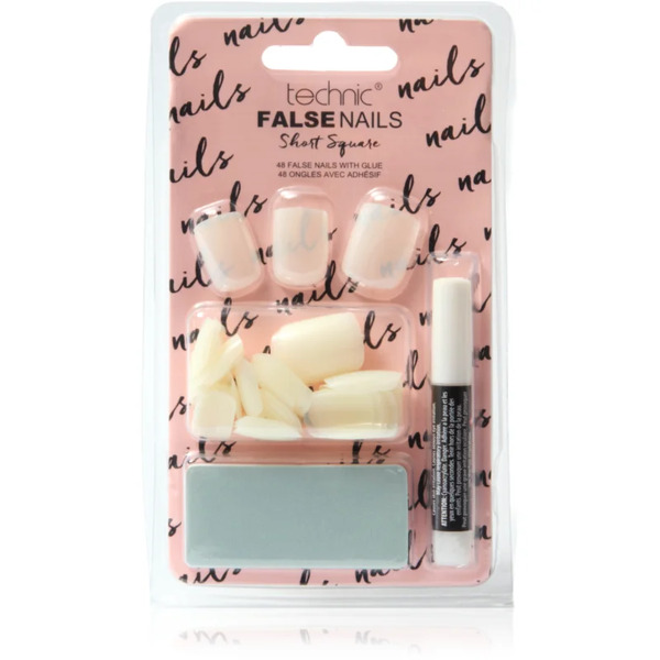  Technic Cosmetics False Nails Short Square False Nails With Glue 48 Pc 