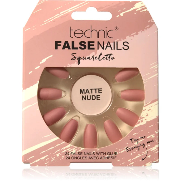  Technic Cosmetics False Nails Sqarletto False Nails Matte Nude 24 Pc 