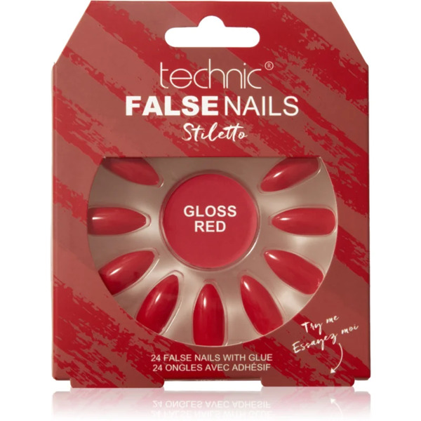 Technic Cosmetics False Nails Stiletto False Nails Gloss Red 24 Pc 