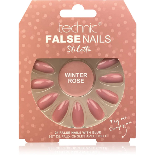  Technic Cosmetics False Nails Stiletto False Nails Winter Rose 24 Pc 