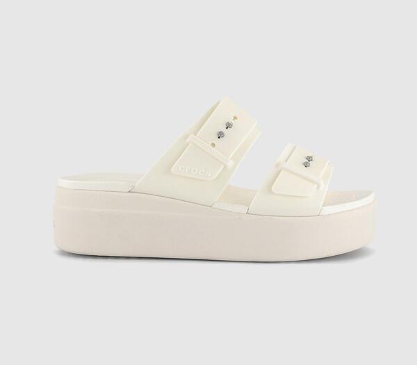  Crocs Womens Brooklyn Buckle Low Wedge Sandals Chalk White, 5 
