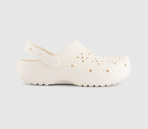  Crocs Womens Classic Floral Cut Out Clogs Chalk White, 4 