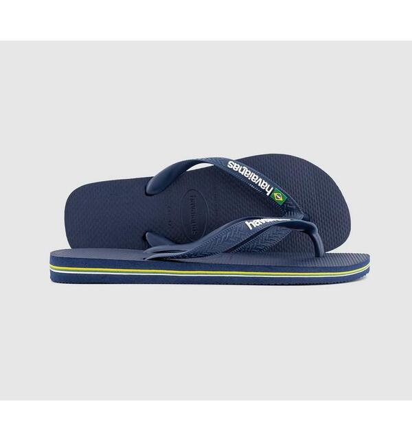  Havaianas Mens Brasil Logo Flip Flops In Blue, 8 