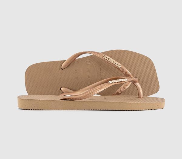  Havaianas Square Logo Metallic Flip Flops Rose Gold, 8 