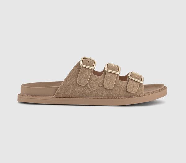  Office Girls Beige Saturn 3 Strap Footbed Sliders, Size: 3 