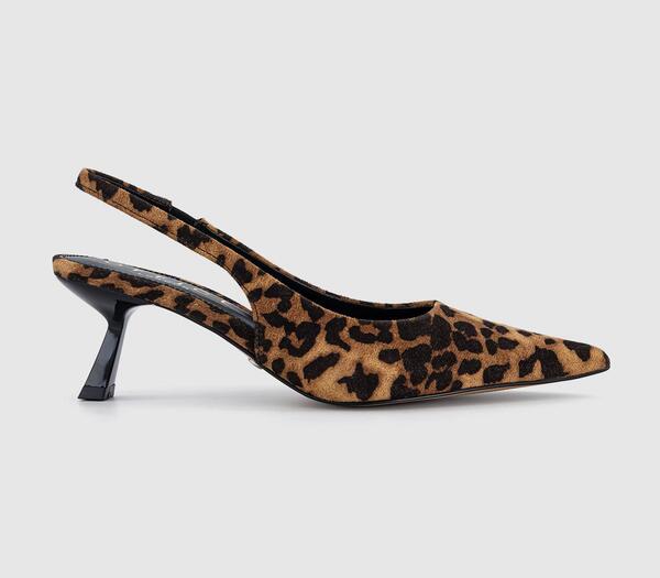  Office Girls Million Slingback Court Kitten Heels Leopard Brown, 4 