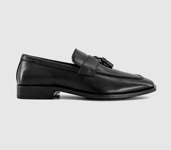  Office Mens Mackle Square Toe Tassel Loafers Black Leather, 9 