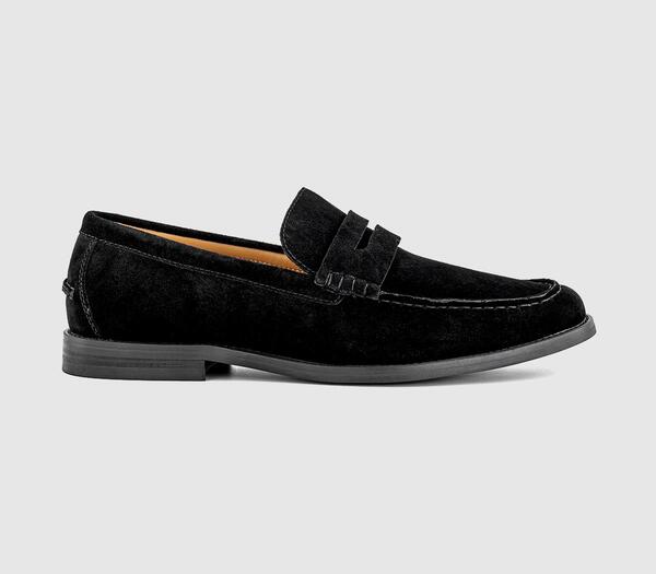 Office Mens Marcel Round Toe Penny Loafers Black Suede, 7 