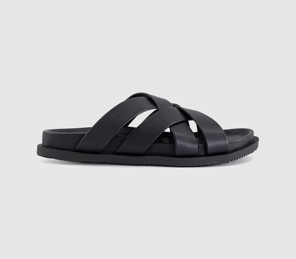  Office Mens Saxon Cross Strap Footbed Sliders Black, 6 