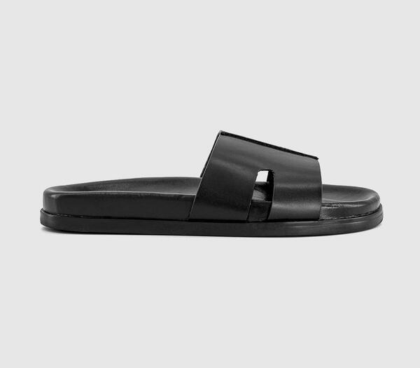  Office Mens Sebastian Cut Out Sliders Black Leather, 6 