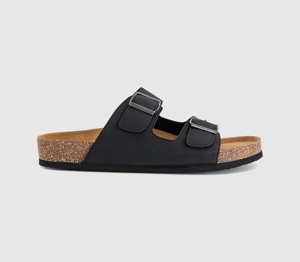  Office Mens Sidney Double Buckle Footbed Sandals Black, 6 