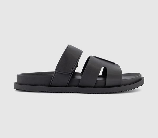  Office Mens Stepney Cut Out Two Strap Footbed Sandals Black, 8 