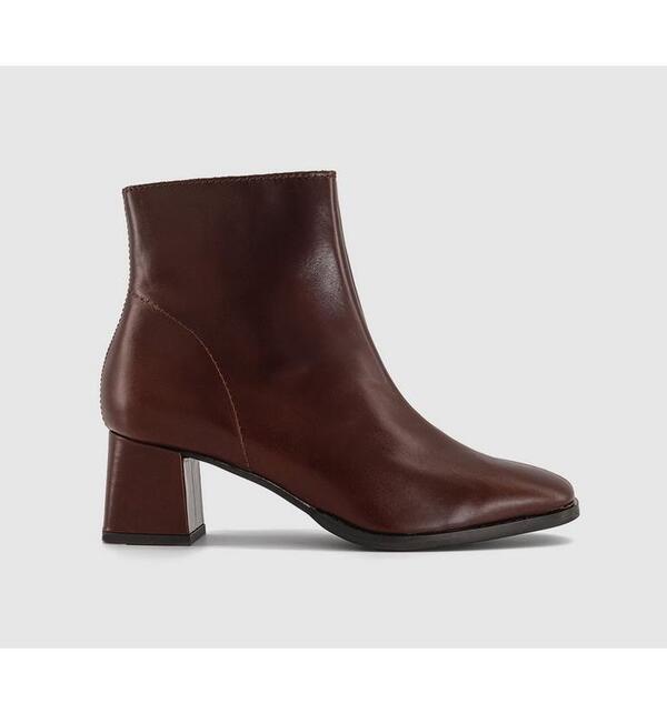  Office Womens Annie Smart Block Heel Boots Choc Leather Brown, 3 