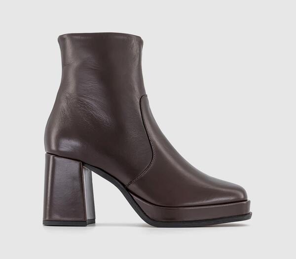  Office Womens Apply Covered Platform Block Heel Ankle Boots Brown Leather, 9 