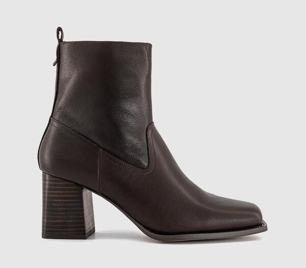  Office Womens Arcadia Square Toe Block Heel Ankle Boots Brown Leather, 3 