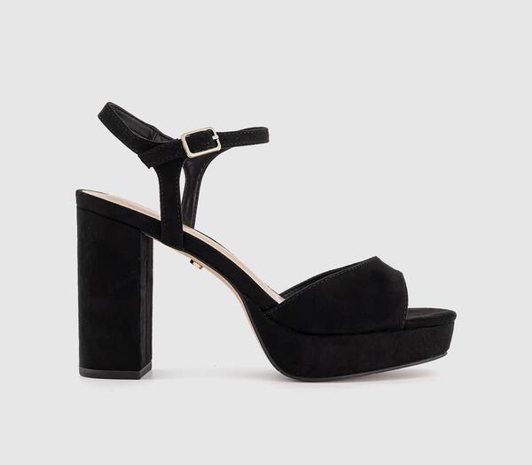  Office Womens Havoc Round Toe Platform Heeled Sandals Black, 4 