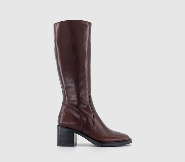  Office Womens Karamel Knee High Block Heel Boots Brown Leather, 3 