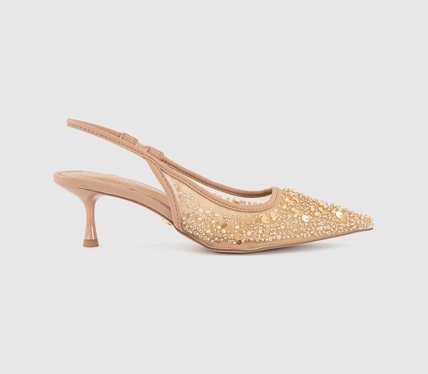  Office Womens Maddie Embellished Point Court Kitten Heel Neutral Natural, 8 