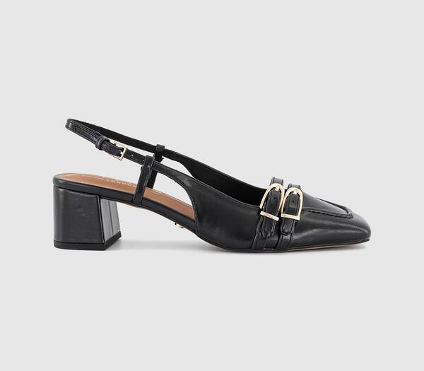  Office Womens Maxie Buckle Detail Slingback Block Heels Court Black, 4 