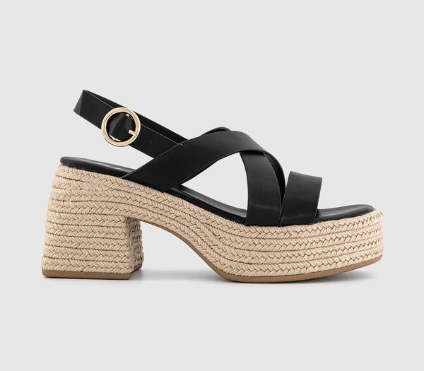  Office Womens Menorca Espadrille Block Heel Sandals Black, 7 