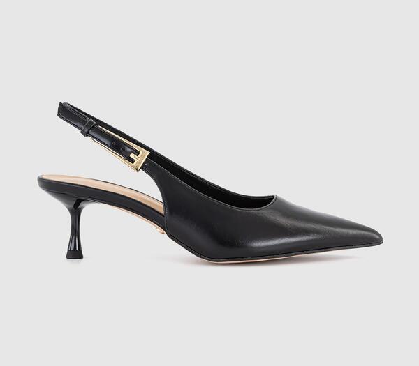  Office Womens Metro Buckle Detail Slingback Kitten Heel Black, 5 