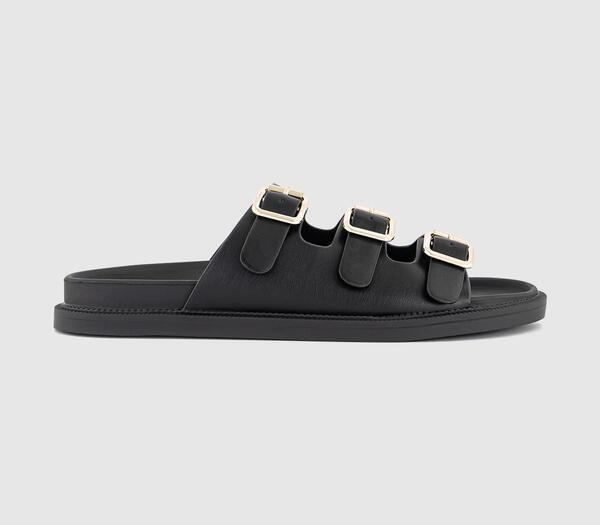 Office Womens Saturn 3 Strap Footbed Sliders Black 