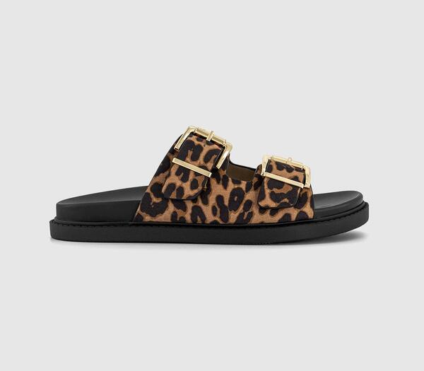  Office Womens Shae Double Buckle Footbed Sliders Leopard Multi, 3 