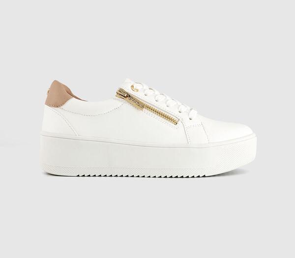  Office Womens Trinity Zip Detail Lace Up Platform Trainers White, 3 