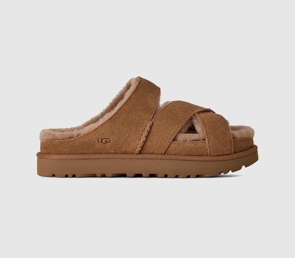  Ugg Womens Greenport Cross Strap Slides Chestnut Tan, 3 