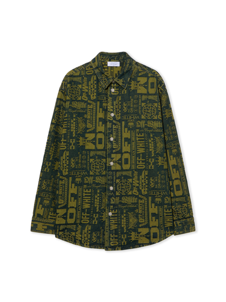  Off White Multilogo Jacquard Denim Shirt - Male  Multilogo - Green Moss L 