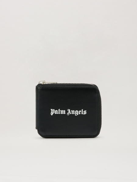  Palm Angels Classic Logo Zip Around Wallet Man  Black Off White 