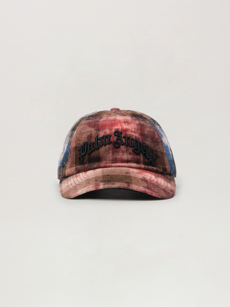  Palm Angels Curved Logo Check Cap Man  Blue - Red 