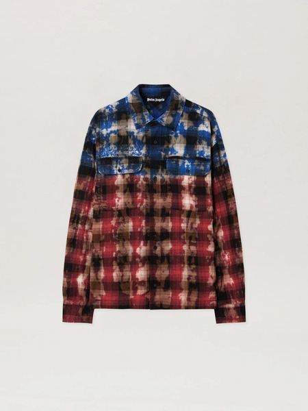  Palm Angels Curved Logo Check Shirt Man  Blue - Red 