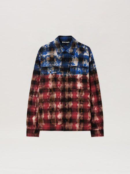  Palm Angels Curved Logo Check Shirt Man  Blue - Red 