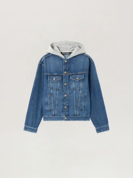  Palm Angels Curved Logo Denim Jacket Man  Medium Blue Melange Grey 