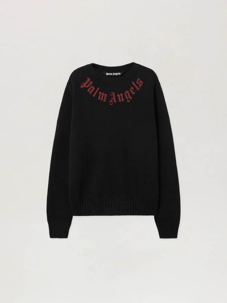  Palm Angels Curved Logo Knit Sweater Man  Black Red 