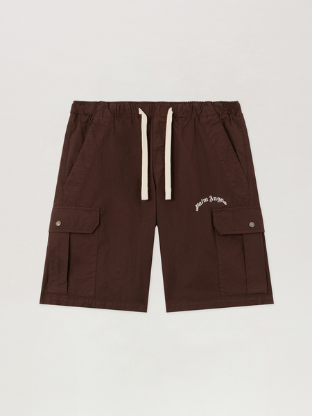  Palm Angels Curved Logo Loose Cargo Shorts Man  Brown Off White 