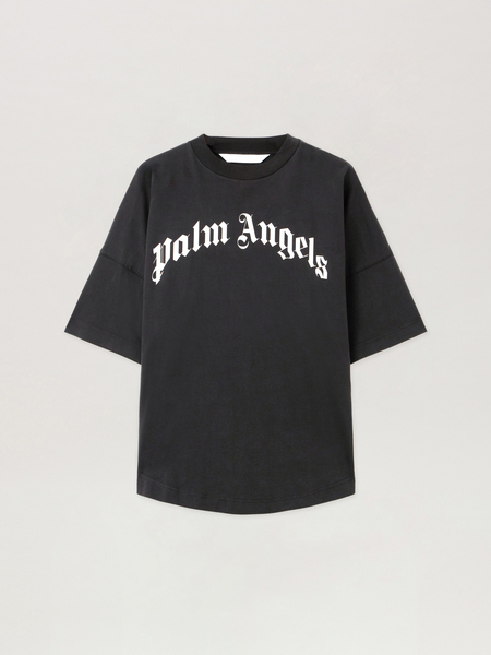  Palm Angels Curved Logo Over Tee Woman  Black - Off White 