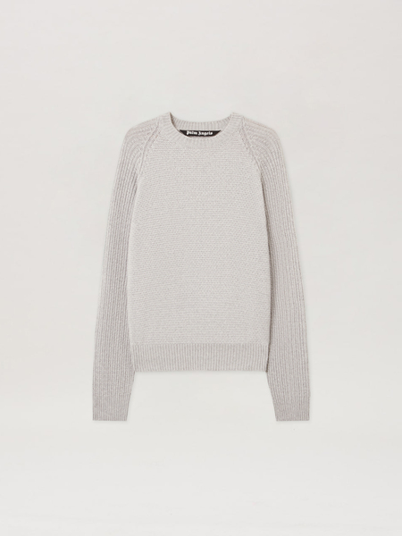  Palm Angels Curved Logo Ribbed Sweater Man  Grey Melange - Off White 