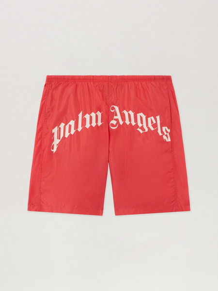  Palm Angels Curved Logo Swimshorts Man  Red Off White 