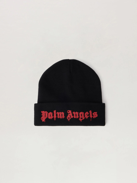  Palm Angels Dripping Logo Beanie Man  Black Red 
