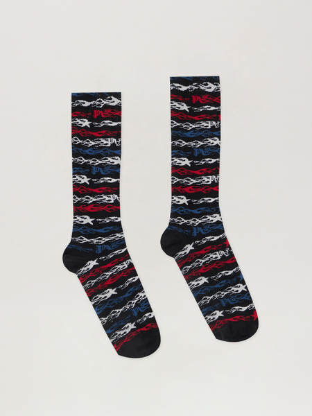  Palm Angels Flames Flag Jacquard Socks Man  Black - Multicolor 