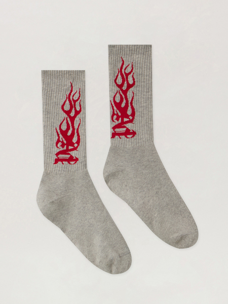  Palm Angels Flames Jacquard Socks Man  Grey Melange - Red 