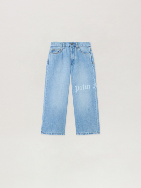  Palm Angels Logo Baggy Denim Pants Kids  Celeste/light Blue 