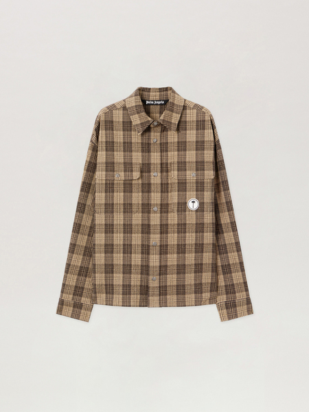  Palm Angels Tree Logo Check Loose Overshirt Man  Brown Off White 